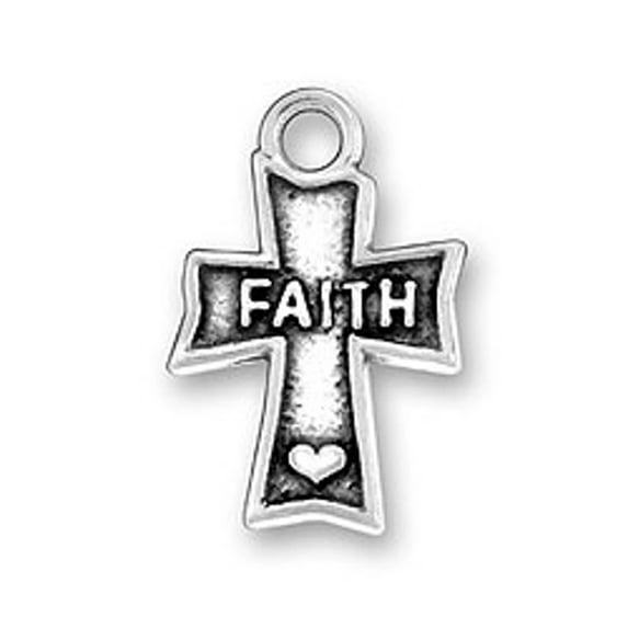 Sterling Silver 18" .8mm Box Chain Christian Cross Pendant Necklace FAITH Word And Heart