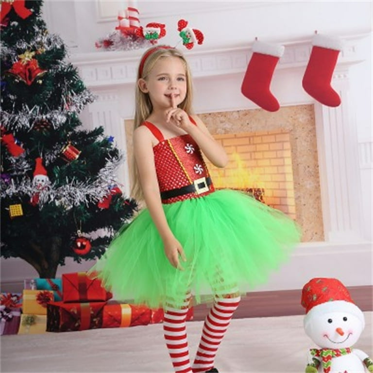 Lnmqlpdbs Little Girls Christmas Dress Tween Christmas Green Christmas Toddler Black Dress Long Sleeves Princess Dress Up Trunk Girls Dress Clothes,