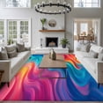 thumbnail image 3 of 6'x9' Area Rugs, Orange Pink Blue Moire Indoor Outdoor Area Rug for Living Room Bedroom, Minimalist Abstract Waves Washable Bathroom Rugs Kitchen Floor Carpet Mats Home Decor Aesthetic, 3 of 8