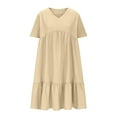 thumbnail image 3 of Elvqul Formal Dresses for Women Beige Summer Casual Solid Short Sleeve Womens Dresses, 3 of 9
