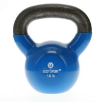 Body Sport Cast Iron Vinyl Coated Kettlebell, 18 lb. - Professional Weight Training Equipment for Home & Gym Workouts (Blue)