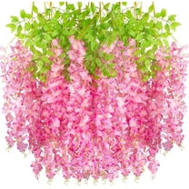 12 Pack Artificial Flowers Silk Wisteria Vine Ratta Hanging Flower (Red)