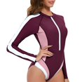 thumbnail image 4 of Women's Sleeveless One Piece Wetsuit Conservative Sexy Backless Color Matching Swimsuit with Removable Bra Pads for Swimming Vacation,Dark Purple,XL, 4 of 5