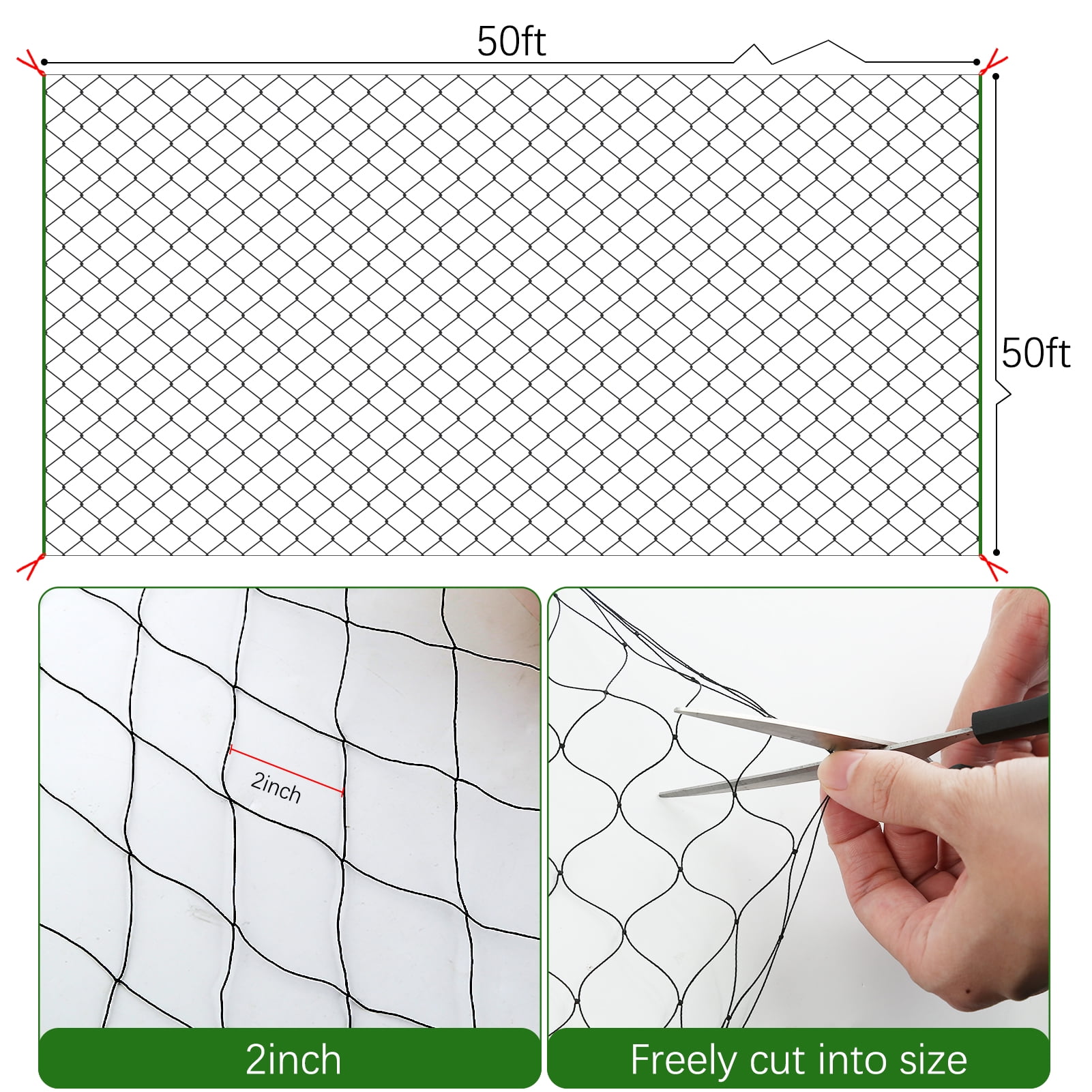 Cyrico Bird Netting 50 x 50 FT Deer Fences for Yard, Chicken Wire, Garden Netting Nylon for Aviary Chicken Coop