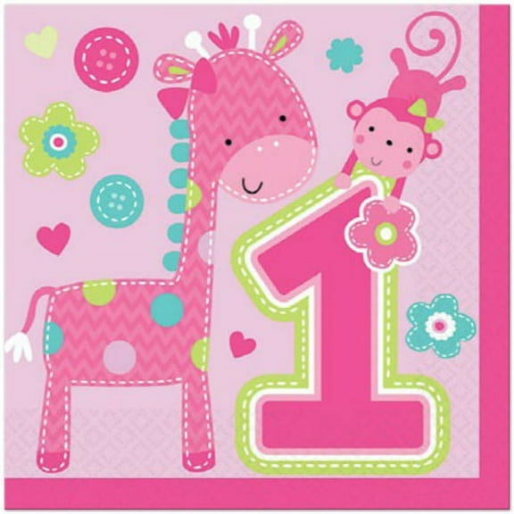 1st Birthday 'One Wild Girl' Lunch Napkins (16ct)