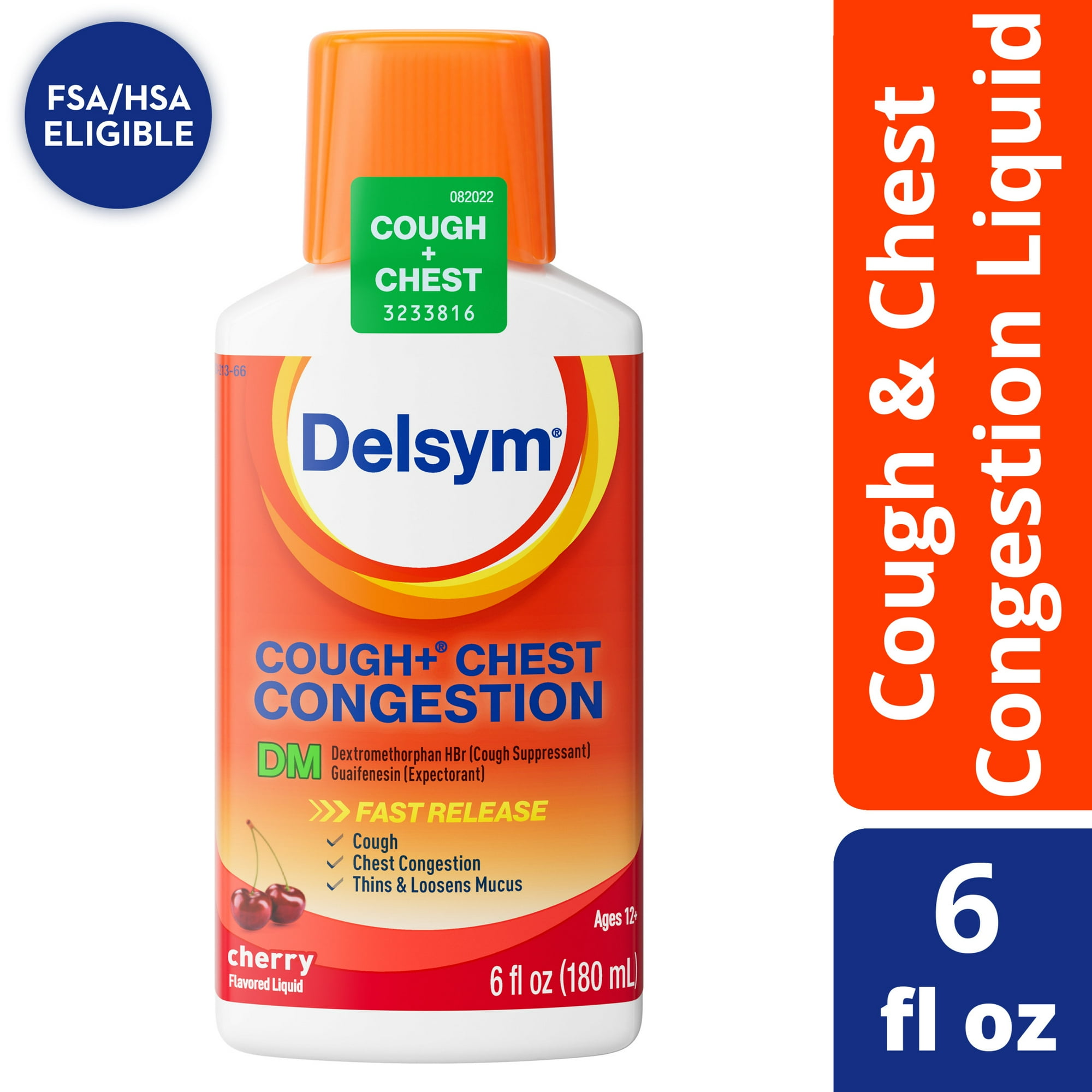 Delsym Max Strength DM Cough + Chest Congestion Medicine, Cherry Flavor, Liquid, 6 fl oz