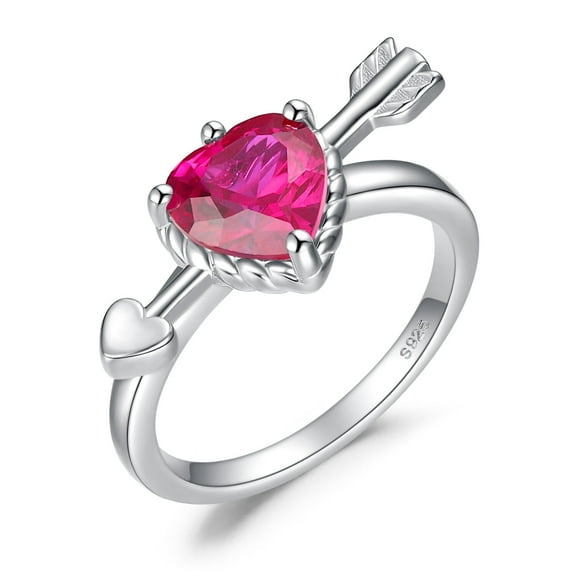 Jewelrypalace Love Heart Cupid Arrow 2.2ct Heart Cut Ruby Color Cubic Zirconia Cocktail Ring 925 Sterling Silver