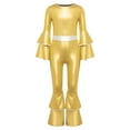 thumbnail image 5 of Aislor Girls Retro 70s Hippie Star Dancewear Metallic Bell Long Sleeve One Piece Jumpsuits Gold 6, 5 of 7