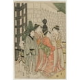 thumbnail image 2 of Katsukawa Shunchō 13x18 Gold Ornate Wood Frame and Double Matted Museum Art Print Titled - Young Man and Women on Tokiwa Bridge (Early 1790s), 2 of 4