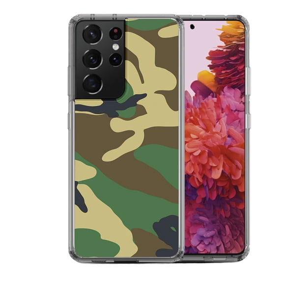 Shockproof Hybrid Bumper Phone Case for Samsung Galaxy S21 Ultra, by OneToughShield ® - Camo Green