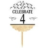 4th Birthday / Anniversary Novelty Burlap Cupcake Decoration Picks -12pack