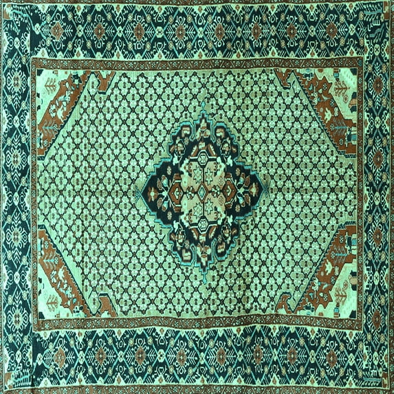 Ahgly Company Machine Washable Indoor Square Persian Turquoise Blue Traditional Area Rugs, 8' Square