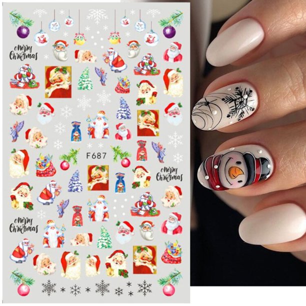 Linda pegatina Nail Art diseños 3D dibujos animados flores Navidad Slider Elk Santa Claus polaco calcomanía manicura decoraciones LACA717-724- Tan Jianjun unisex
