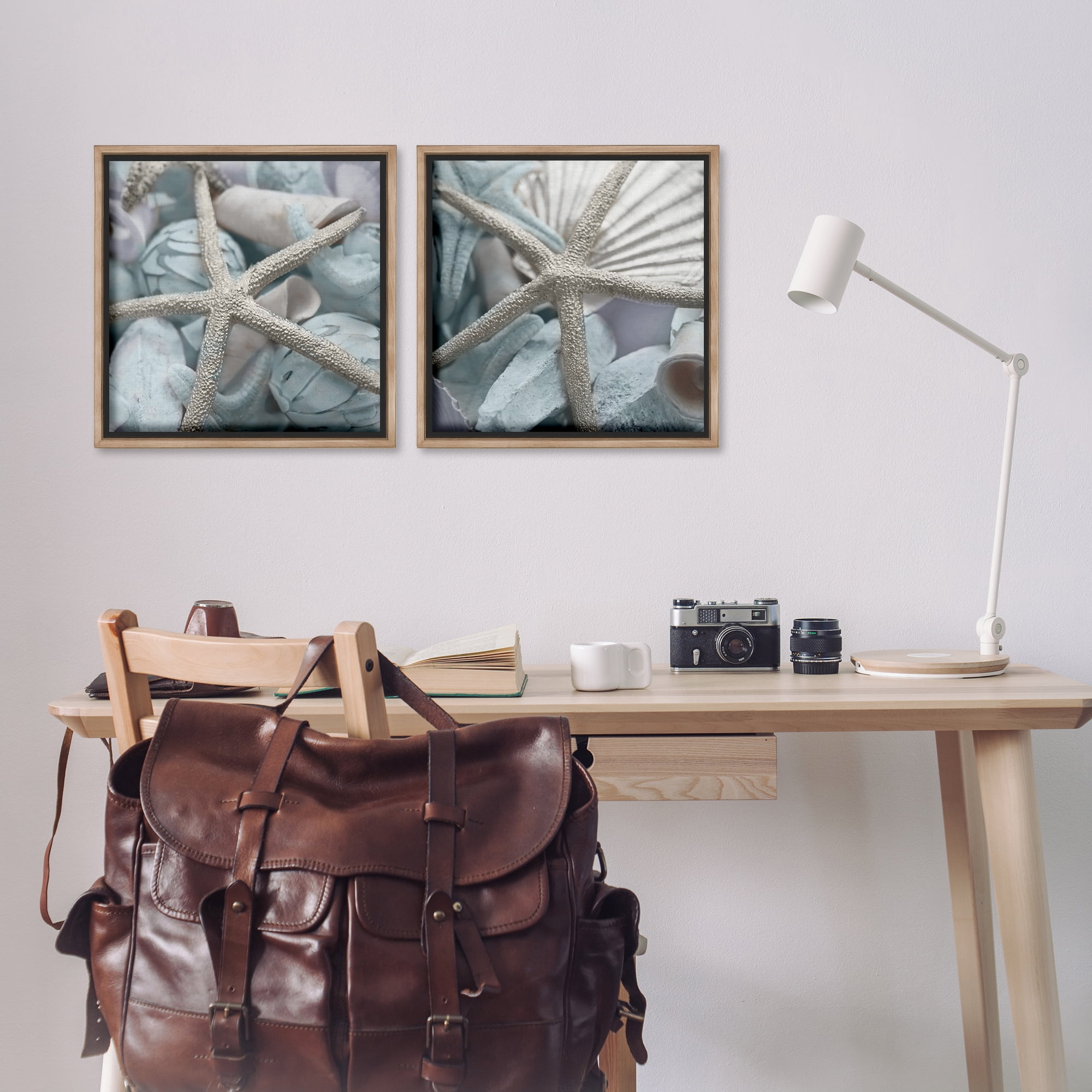 Stupell Industries Dry Distressed Starfish Nautical & Beach Photography Brown Floater Framed Canvas Art Print Wall Art, 18 x 18, Set of 2