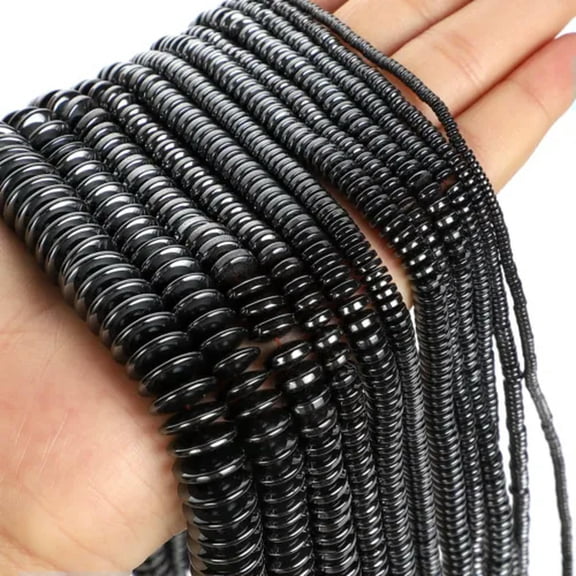HOOUN Natural Flat Hematite Gemstone Loose Spacer Beads for Jewelry Making DIY 15.5''-Black-8x3mm- about 110pcs
