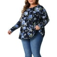 thumbnail image 4 of Agnes Orinda Plus Size Tops for Women Long Sleeve Tunic Pleated Crew Neck Dressy Casual Fall Blouses 1X Dark Blue, 4 of 6