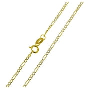 14K Real Yellow Gold Figaro 3 1 Two Tone White Pave Light Thin Chain Necklace 1.7mm Width for Baby, Children & Women