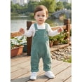 thumbnail image 6 of RUINIXCW Newborn Baby Boy Girl Fall Winter Clothes Infant Baby Boys Girls 2 Pieces Outfit Solid White Long Sleeve Romper Front Pocket Bib Overall Suspender Pants and Set, 6 of 9