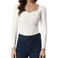 thumbnail image 4 of INSPIRE CHIC Women's Pullover Sweater Slim Fit Long Sleeve Sweetheart Neck Knit Sweaters XS White, 4 of 5