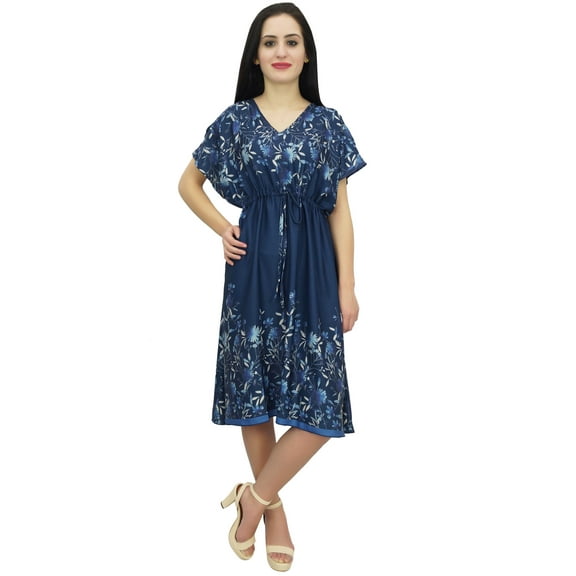 Bimba Women's Drawstring Waist Knee Length Dress Navy Blue Summer Casual Wear-4