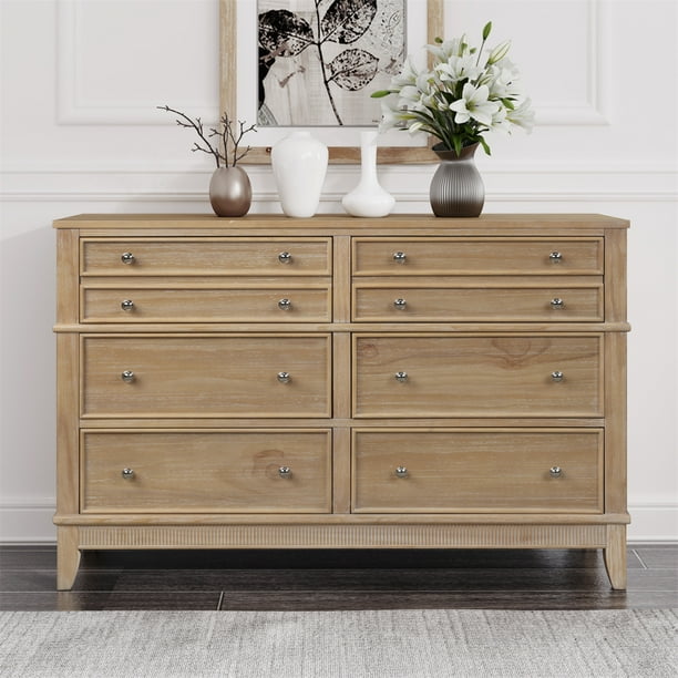 Rustic 6 Drawers Dresser,Solid Wood Dresser with Silver Finish Handles