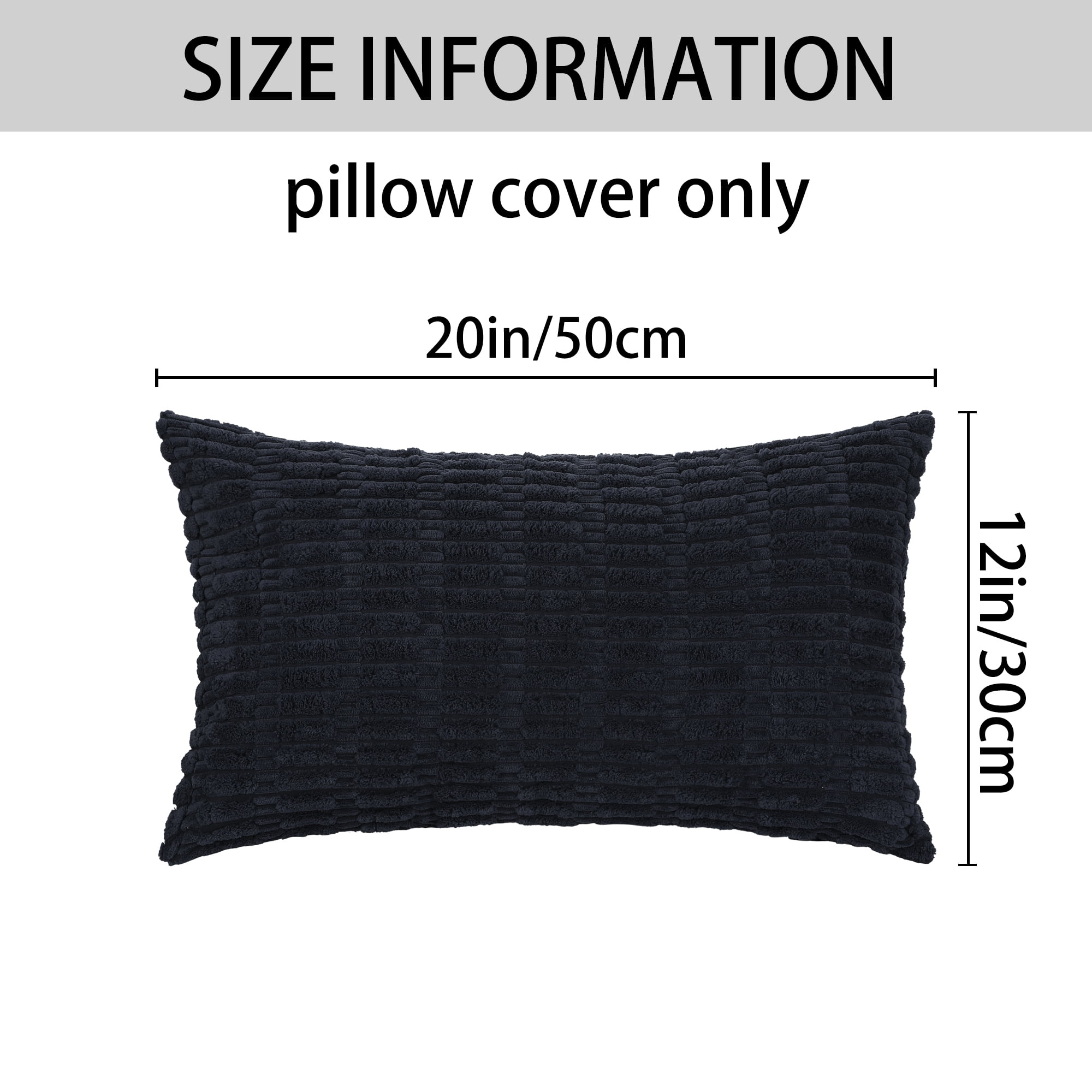 Unique Bargains Corduroy Soft Square Cushion Covers Pillow Covers 2 Pcs Black 12" x 20"