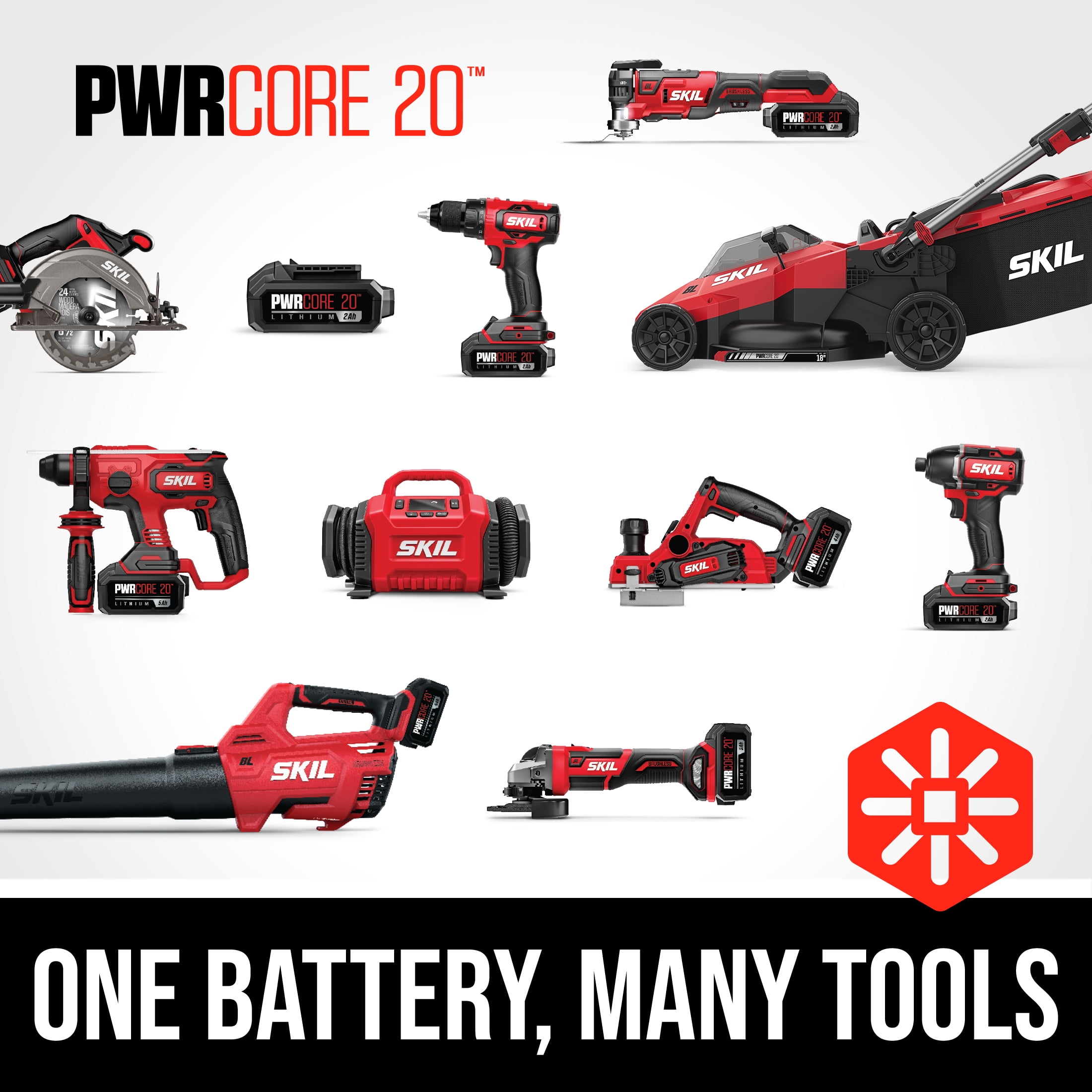 SKIL AG290202 PWR CORE 20V 4 1/2 Inch Angle Grinder Kit, 3 Position Side Handle, 2.0Ah Battery and Charger