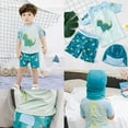 thumbnail image 2 of Fesfesfes Kids Boys Bathing Suits Children Boys Swimsuit Cartoon Dinosaur Print Top+Shorts+Hat Swimwear 3 Pieces Sets with Swim Hat, 2 of 9
