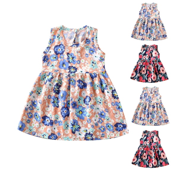 YHAJDS Kids Girls Sleeveless Dress Print Soft Casual Daily