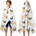 thumbnail image 3 of Cute Cartoon Pug Hooded Bath Towel，60"x35" for Ages 3 To 12 Kids, Quick Dry Lightweight Soft Microfiber Hood Beach Towel Cover Up for Kids, 3 of 7