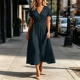 thumbnail image 2 of Nxznwn Women's Summer Short Sleeve Long Dresses Casual Wrap V-Neck Smocked Elastic Waist A-Line Flowy Party Dress, 2 of 9