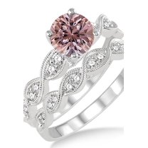 1.5 Carat Morganite & Diamond inertwined Bridal setRound cut diamond on 10k White Gold