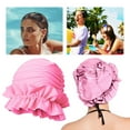 thumbnail image 5 of Yucurem Women Elastic Ruffle Swim Cap Hat, Portable Non-Squeezing Shower Cap, Ear Protection Swimming Cap for Long Short Hair (Pink), 5 of 10