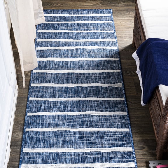 JONATHAN Y SANTA MONICA 2 x 10 Runner Rug, Colonia Berber Stripe - Blue/Ivory, SMB125C-210