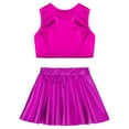 thumbnail image 4 of YEAHDOR Kids Girls Shiny Metallic 2Pcs Dance Suit Cropped Tank Top with A-Line Pleated Skirt Dance Set Performance Costume, 4 of 7
