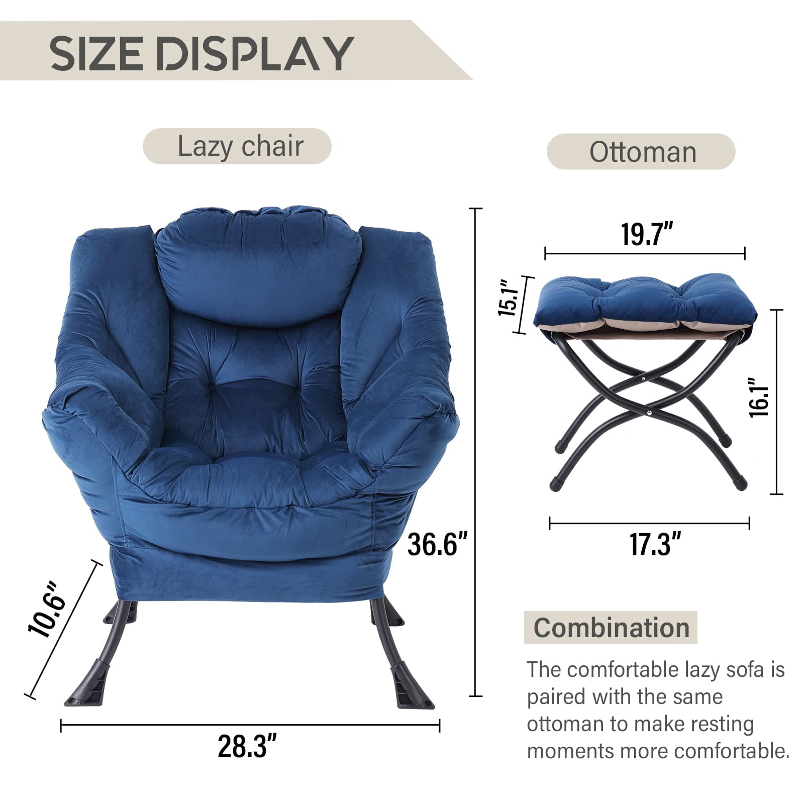 Aukfa Accent Chair with Ottoman,Lazy Lounge Chair with Arm,Side Pocket for Living Room, Blue