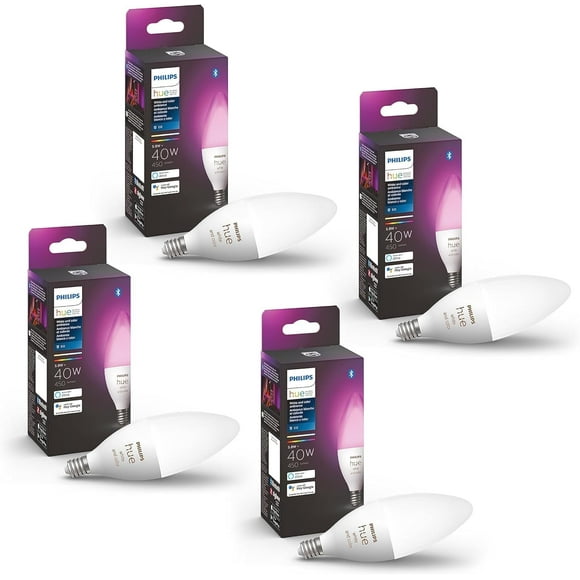 Bombilla LED Philips Hue Smart 40 W B39 Candle 450 LM E12, paquete de 4