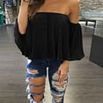 thumbnail image 3 of Blusa informal con hombros descubiertos para mujer, blusas sin tirantes, blusas con mangas de campana de color puro y sin tirantes Yuarrent FS7048-03, 3 of 5