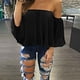 thumbnail image 3 of Blusa informal con hombros descubiertos para mujer, blusas sin tirantes, blusas con mangas de campana de color puro y sin tirantes sidaley FS7048-05, 3 of 5