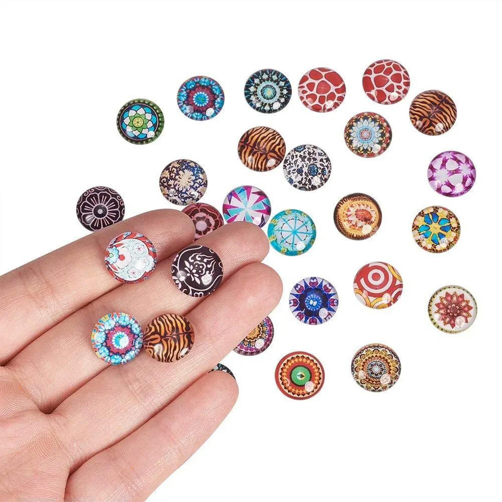 U8MO 200Pcs Mosaic Printed Glass Half Round/Dome Cabochons for Earring Jewelry Making