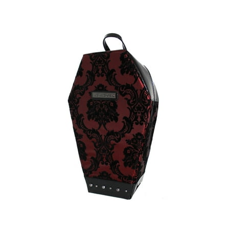 Rock Rebel Damask Red Velvet Black Rockabilly Gothic Rock Rebel Damask Red Velvet Black Rockabilly Gothic Coffin Bag Backpack Purse