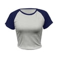 thumbnail image 4 of Unir Women's Casual Y2K Color Block Crop Top, Korean Coquette Raglan Short Sleeve Summer Polyester Baby Tee for Street Style & Beach Outfits, 1PC, S-XL, 4 of 5
