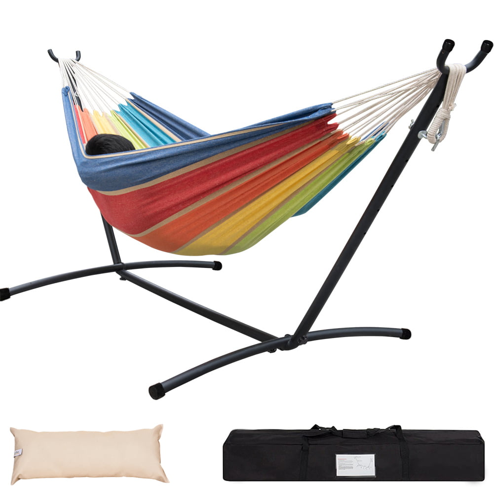 Lazy Daze Hammocks Double Hammock with Space Saving Steel Stand Includes Portable Carrying Case and Head Pillow 450 Pounds Capacity Oasis Stripe 
