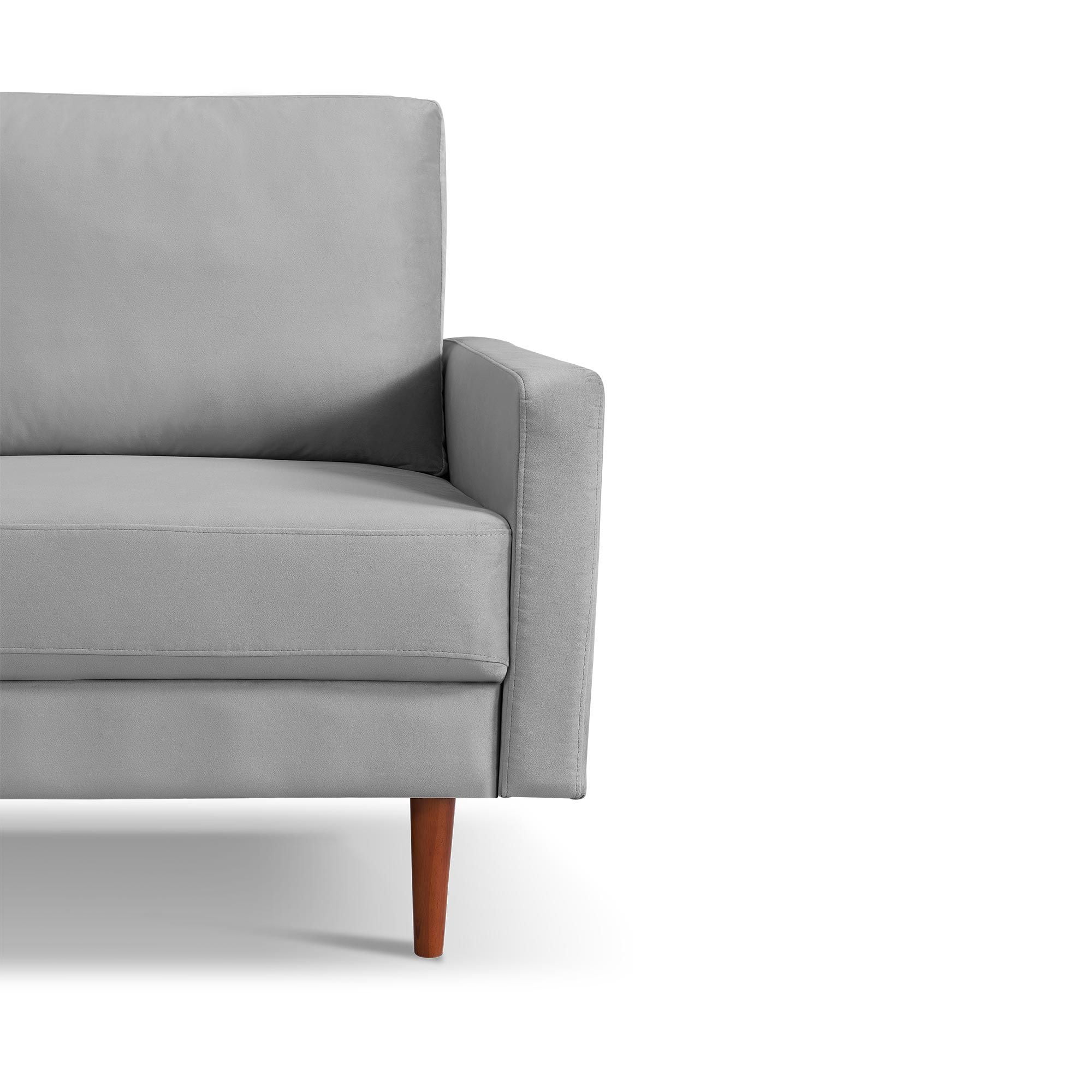 Lovelock 57" Mid-Century Modern Sofa Couch, Velvety Smooth Upholstered Loveseat with Wooden Legs, Suitable for Apartment, Dorm, Bedroom, Grey