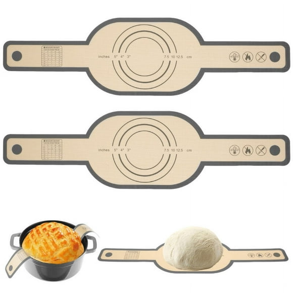 2pcs Silicone Bread Sling Non-Stick Silicone Baking Mat Sling Heat Resistant Silicone Dutch Oven Liner with Long Handle Reusable Silicone Bread Mat Sheets for Transfer Dough Baking