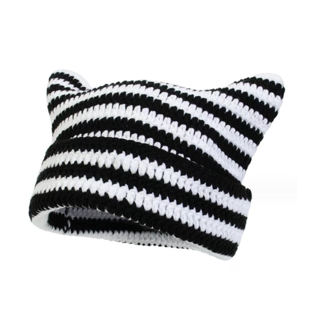 Gorros vintage Y2K, gorro de punto con orejas de gato, gorros de invierno para mujer, gorro de zorro para mujer, accesorios grunge, gorros holgados para mujer, gorros de crochet para mujer