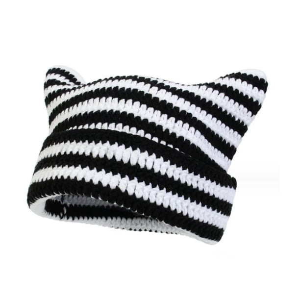 Gorros vintage Y2K, gorro de punto con orejas de gato, gorros de invierno para mujer, gorro de zorro para mujer, accesorios grunge, gorros holgados para mujer, gorros de crochet para mujer