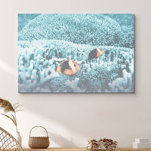 PixonSign Canvas Print Wall Art Two Clownfish in The Coral Amphibians Ocean Photography Realism Nautical Closeup Colorful Multicolor Ultra for Living Room, Bedroom, Office - 12x18-12"x18"