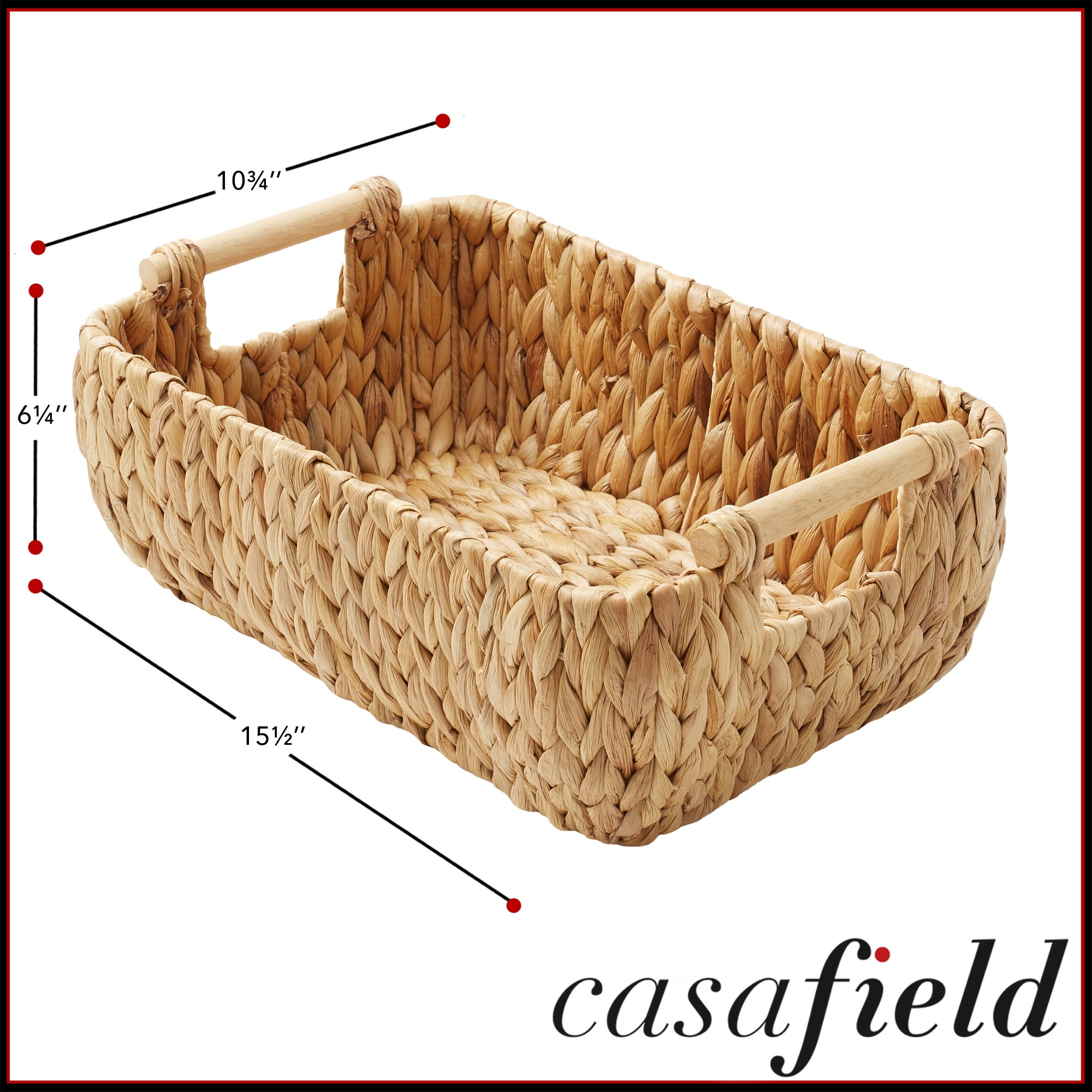 Casafield (Set of 2) Water Hyacinth Oval Storage Baskets with Wooden Handles - Medium Woven Bin Organizers