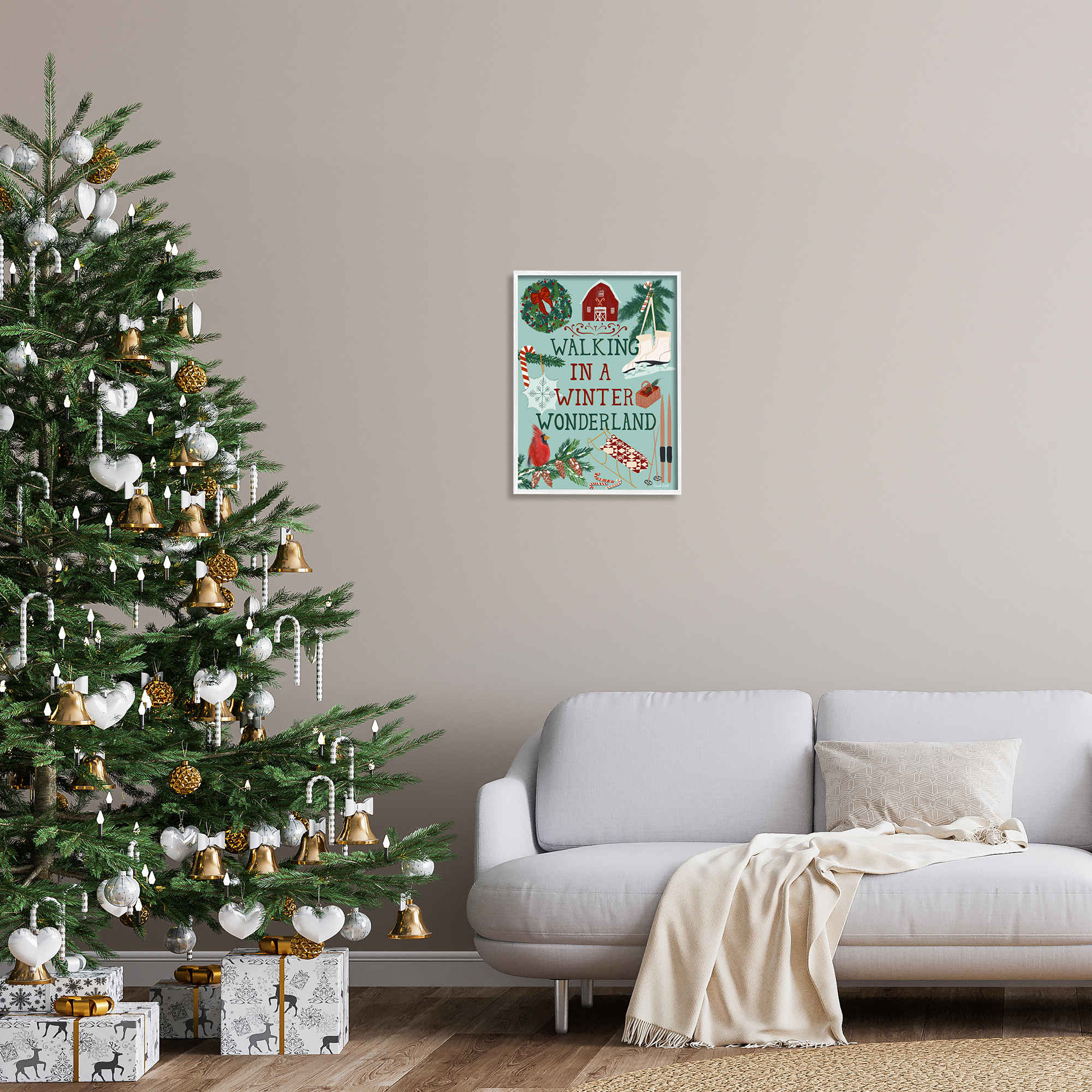 Stupell Industries Winter Wonderland Phrase Holiday Painting White Framed Art Print Wall Art, 16 x 20